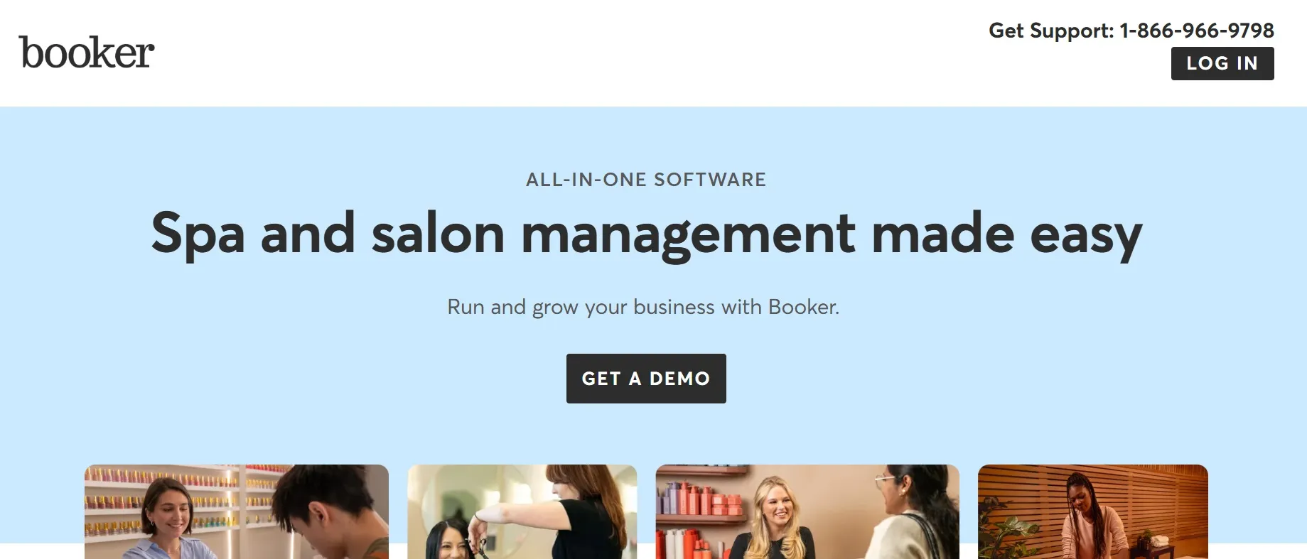 web page image of the home page for the scheduling software booker