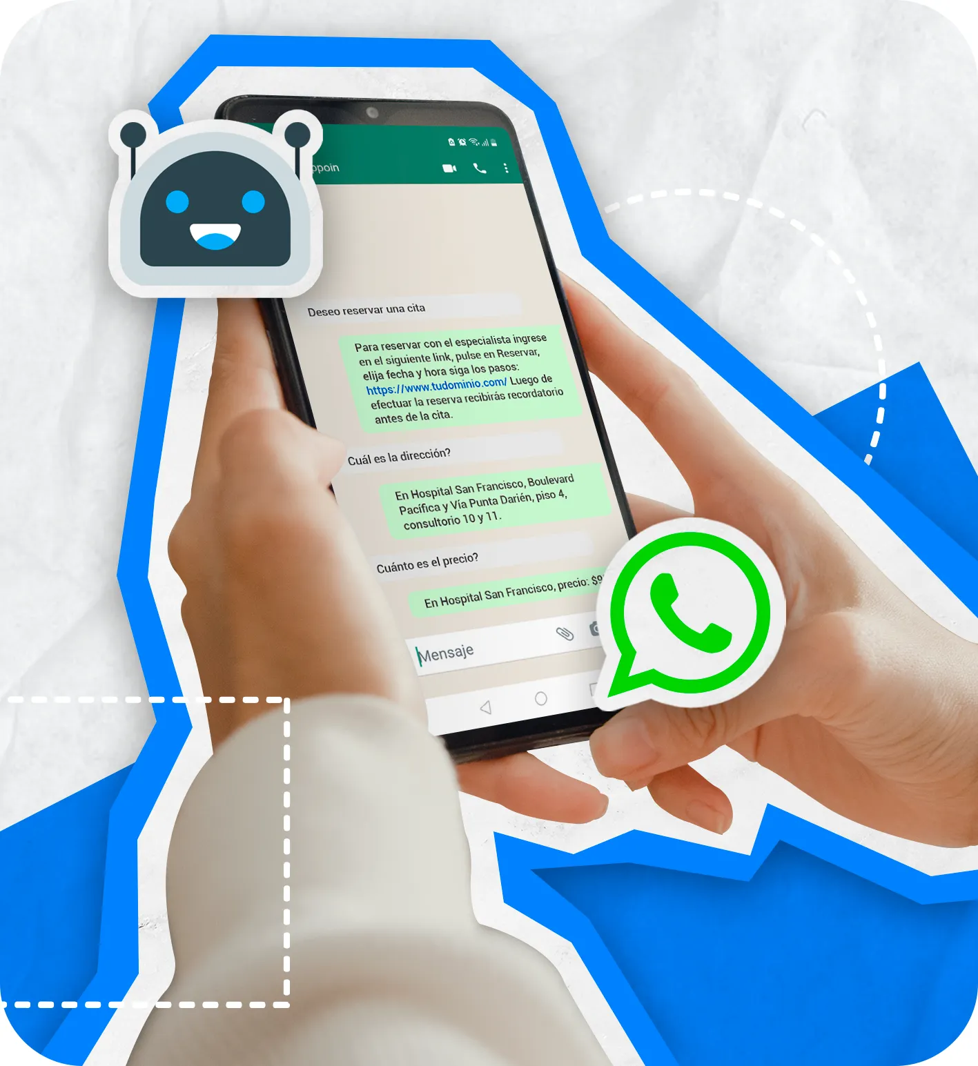 Image of a WhatsApp chatbot for customer service and appointment scheduling.
