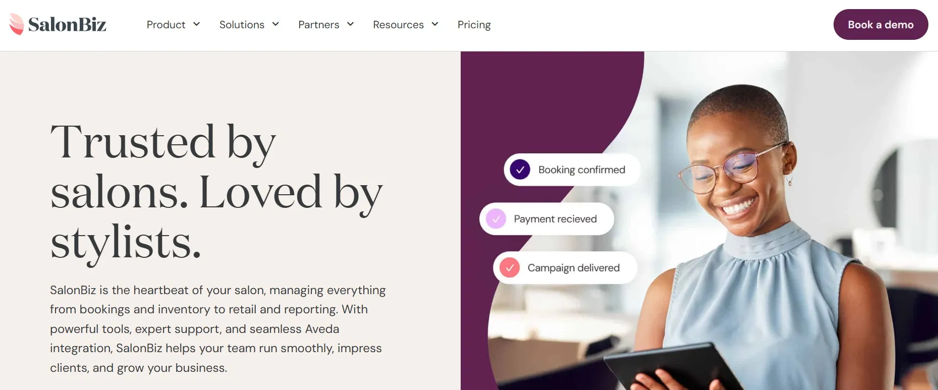 web image for the home page of salonbiz appointment software