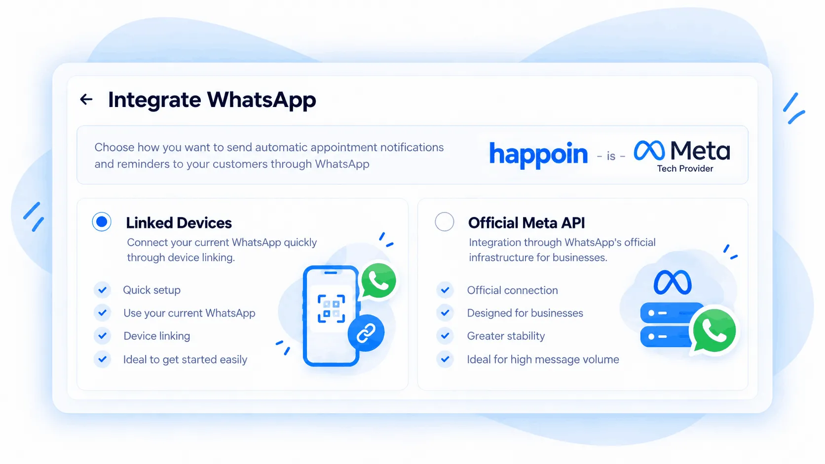 Two ways to integrate WhatsApp Business with Happoin